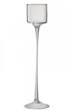 Suporturi lumanari - Suport lumanare cu picior, Sticla, Transparent, 11x11x42 cm