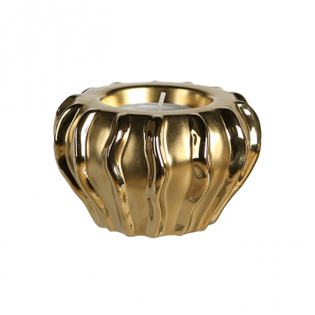 Suporturi lumanari - Suport lumanare Curl, ceramica, auriu, 6x9 cm
