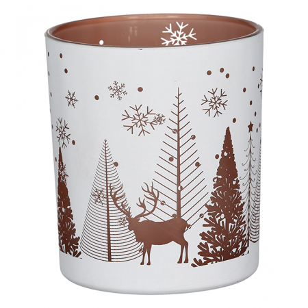 Suporturi lumanari - Suport lumanare Dreamland, sticla, roz/alb, 8x7 cm