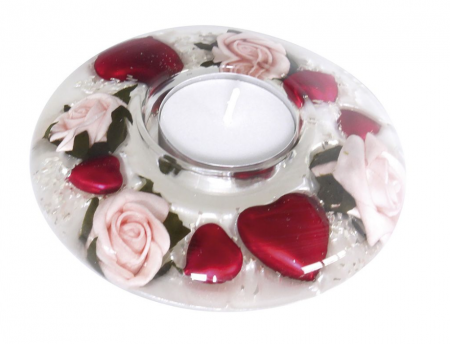 Dragobete - Suport lumanare Dreamlight inimioara/trandafir, sticla, 10x4 cm