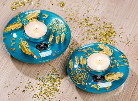 Suporturi lumanari - Suport lumanare Dreamlight frunza, sticla, 10x4 cm