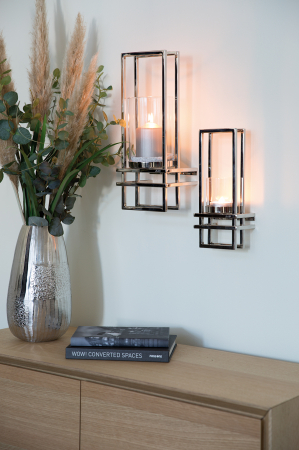 Suporturi lumanari - Suport lumanare suspendat Dualis, Otel inoxidabil nichelat, Argintiu, 13x31x9 cm