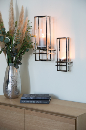 Suporturi lumanari - Suport lumanare suspendat Dualis, Otel inoxidabil nichelat, Argintiu, 16x41x15 cm