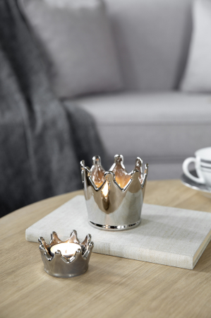 Suporturi lumanari - Suport lumanare Eila, Ceramica, Argintiu, 3.80x7.20 cm