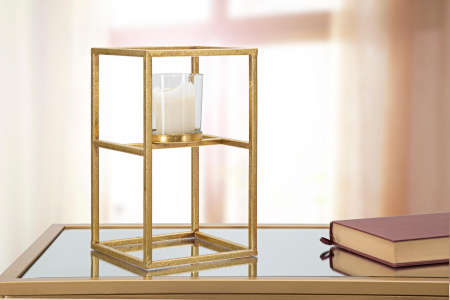 Suporturi lumanari - Suport lumanare Elegant, Fier/Sticla, Auriu, 25x15x15 cm