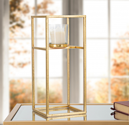 Suporturi lumanari - Suport lumanare Elegant, Fier/Sticla, Auriu, 35x15x15 cm