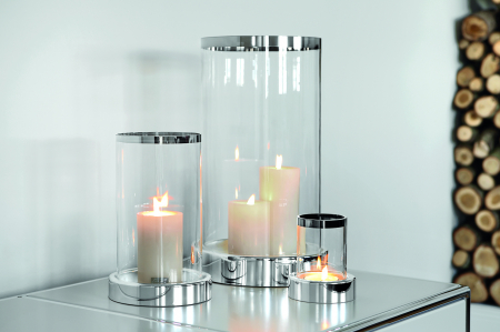 Suporturi lumanari - Suport lumanare Empire, Sticla/Fier nichelat, Argintiu, 44x25 cm