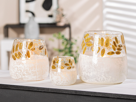 Suporturi lumanari - Suport lumanare Foliage, sticla, alb, 16x15 cm