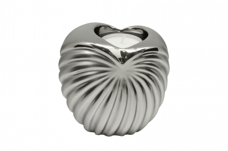 Suporturi lumanari - Suport lumanare Fountain, ceramica, argintiu, 11x7x11 cm