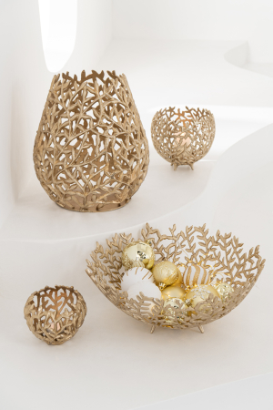 Suporturi lumanari - Suport lumanare frunza aluminiu, auriu L | L 20X l 20X H 18 cm