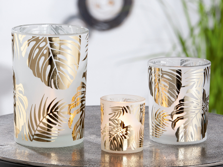 Suporturi lumanari - Suport lumanare Ginkgo, Sticla, Auriu/Transparent, 12.5x10 cm