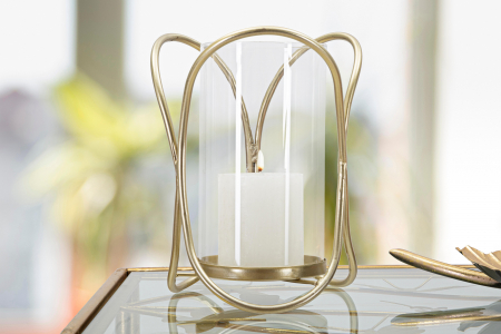 Suporturi lumanari - Suport lumanare Glox, Fier/Sticla, Auriu, 21.5x16x16 cm