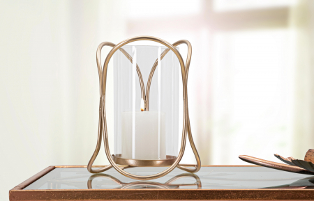 Suporturi lumanari - Suport lumanare Glox, Fier/Sticla, Auriu/Transparent, 21.5x16x16 cm