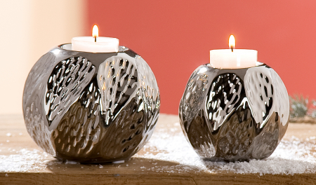 Suporturi lumanari - Suport lumanare Gota, ceramica, argintiu, 8x8 cm