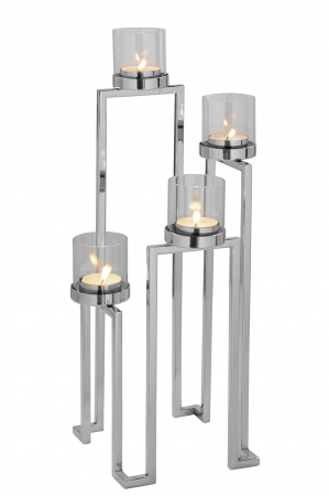 Suporturi lumanari - Suport lumanare Grant, Otel inoxidabil/polished, Argintiu, 22x56x22 cm