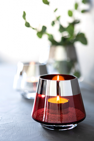 Suporturi lumanari - Suport lumanare Jona, Sticla, Rosu, 9x11 cm