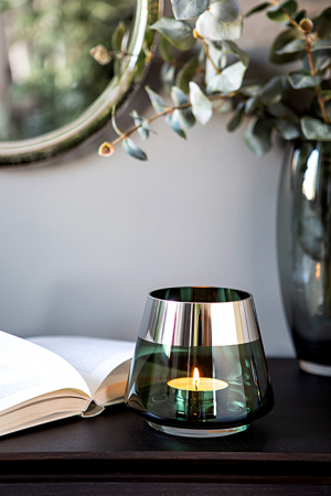 Suporturi lumanari - Suport lumanare Jona, Sticla, Verde inchis, 13x15 cm