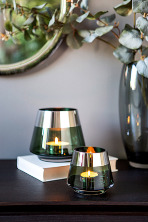 Suporturi lumanari - Suport lumanare Jona, Sticla, Verde inchis, 9x11 cm