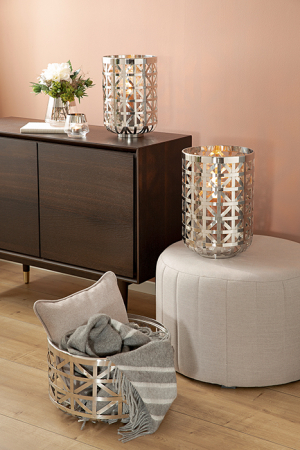 Suporturi lumanari - Suport lumanare Joris, Sticla/Otel inoxidabil, Argintiu, 41x26 cm