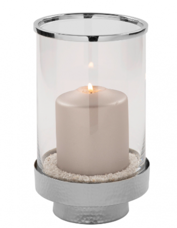 Suporturi lumanari - Suport lumanare Kalux, Sticla/Fier nichelat, Transparent/Argintiu, 21x12.50 cm