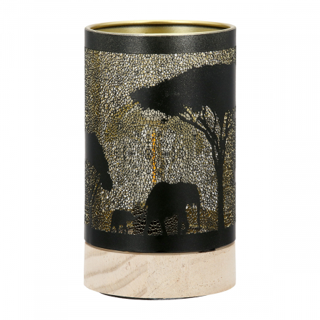 Suporturi lumanari - Suport lumanare (LED), cilindrică, Savannah, Motiv copac, motiv elefant, Metal, negru, PU 3, H. 14,5 cm, D. 8,5 cm