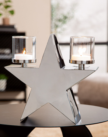 Suporturi lumanari - Suport lumanare, „Leuchtstern”, otel inoxidabil, culoare argintie, PU 1, L. 10 cm, latime 28,5 cm, inaltime 27,5 cm