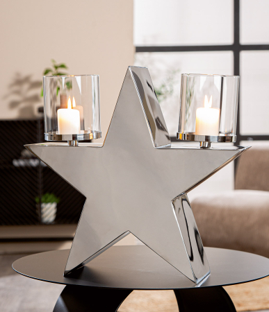 Suporturi lumanari - Suport lumanare, „Leuchtstern”, otel inoxidabil, culoare argintie, PU 1, L. 12 cm, l. 38,5 cm, H 37 cm