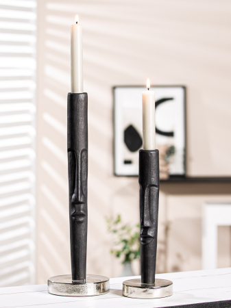 Suporturi lumanari - Suport lumanare Long Face, aluminiu, negru, 9x26.5x9 cm