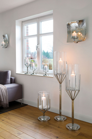 Suporturi lumanari - Suport lumanare Luxor, Aluminiu/Otel inoxidabil/Nichel, Argintiu, 110x25 cm