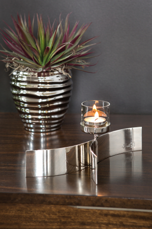 Suporturi lumanari - Suport lumanare Melody, Nichel, Argintiu, 12x11x26 cm