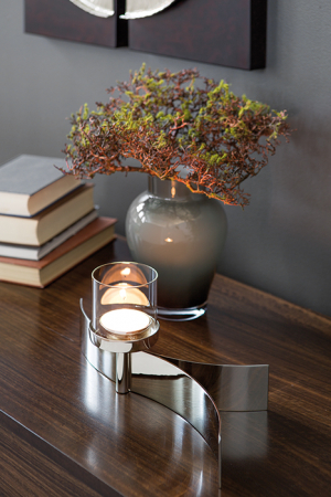 Suporturi lumanari - Suport lumanare Melody, Nichel/Sticla, Argintiu, 16x15x40 cm