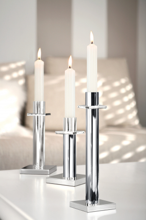 Suporturi lumanari - Suport lumanare Memphis, Fier nichelat, Argintiu, 24x9.5 cm