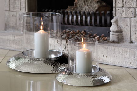 Suporturi lumanari - Suport lumanare Napa, Aluminiu nichelat/Sticla, Argintiu, 24x27.50 cm