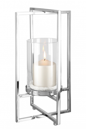 Suporturi lumanari - Suport lumanare Norman, Sticla/Otel inoxidabil, Transparent/Argintiu, 40x21 cm