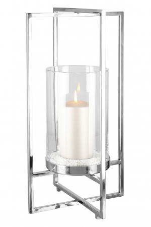 Suporturi lumanari - Suport lumanare Norman, Sticla/Otel inoxidabil, Transparent/Argintiu, 49x25 cm