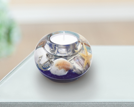 Felinare, lămpi solare și suporturi pentru lumânări - Suport lumanare Ocean, sticla, multicolor, 6x8 cm