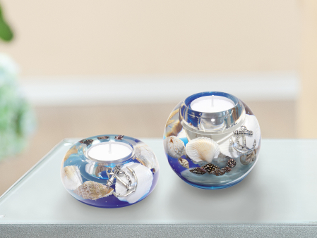 Suporturi lumanari - Suport lumanare Ocean, sticla, multicolor, 8x9 cm