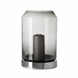 Suporturi lumanari - Suport lumanare ORELIA, Otel/Sticla, Argintiu/Negru, 26x42x26 cm