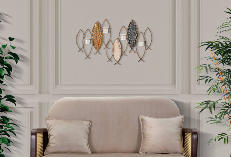 Suporturi lumanari - Suport lumanare pentru perete Fish, Fier/Sticla, Multicolor, 40.5x66x9 cm