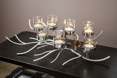 Suporturi lumanari - Suport lumanare RAMUS, aluminiu placat cu nichel, 51 x 17 x 80 cm