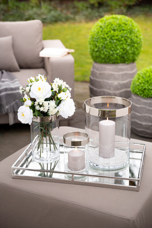 Suporturi lumanari - Suport lumanare Ribbon, Sticla/Nichel, Argintiu/Transparent, 18.2x12 cm