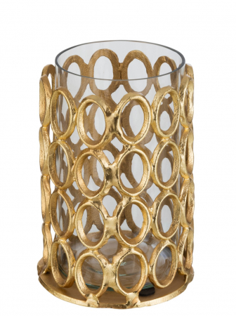 Suporturi lumanari - Suport lumanare Rings, Aluminiu, Auriu, 15x15x21 cm