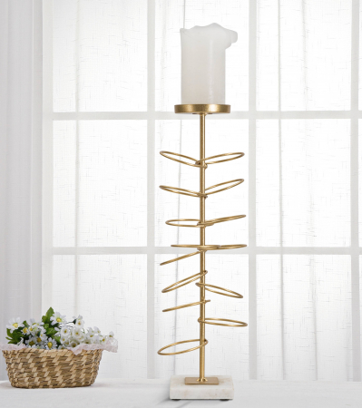 Suporturi lumanari - Suport lumanare Rings, Fier/Marmura, Auriu/Alb, 46x14x13 cm