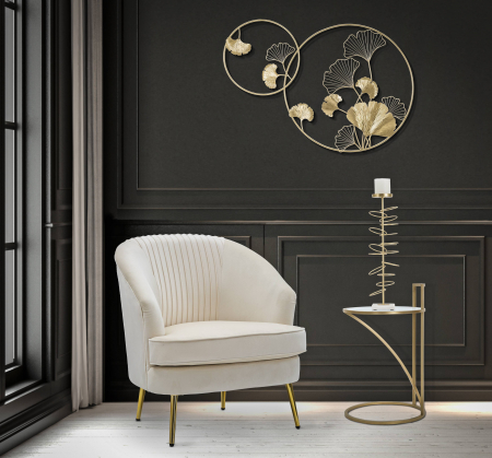 Suporturi lumanari - Suport lumanare Rings, Fier/Marmura, Auriu/Alb, 50,5x14x13 cm