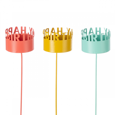 Suporturi lumanari - Suport lumanare, rotund, Felicitări, Saying, Metal, albastru, roșu, galben, PU 18, 3 buc. asortate, H. 25 cm, D. 5,2 cm