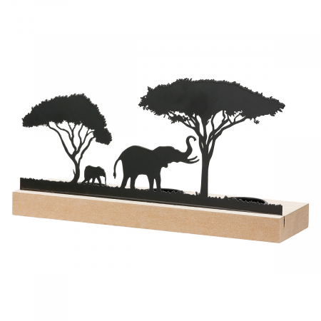 Suporturi lumanari - Suport lumanare, Savannah, motiv elefant, MDF, Metal, negru, ecru, PU 8, 2 buc. asortate, L. 7 cm, L. 24 cm, H. 13 cm