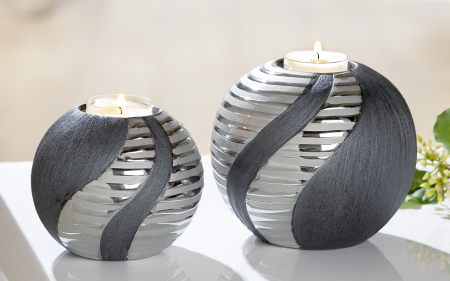 Suporturi lumanari - Suport lumanare Sevilla, ceramica, gri/argintiu, 11.5x10x11.5 cm