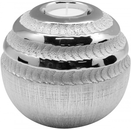 Suporturi lumanari - Suport lumanare Silvino, ceramica, argintiu, 12x11x12 cm