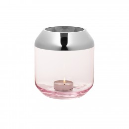 Suporturi lumanari - Suport lumanare SMILLA, Sticla, Roz/Argintiu, 20x18 cm