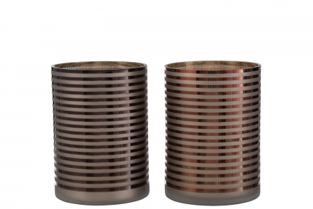 Suporturi lumanari - Suport lumanare Stripes, Sticla, Maro, 18x18x24 cm